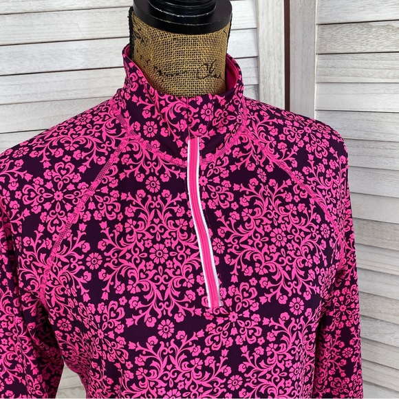 Ideology Floral Damask Print Quarter Zip Athletic Top Purple Pink Medium - Picture 6 of 14